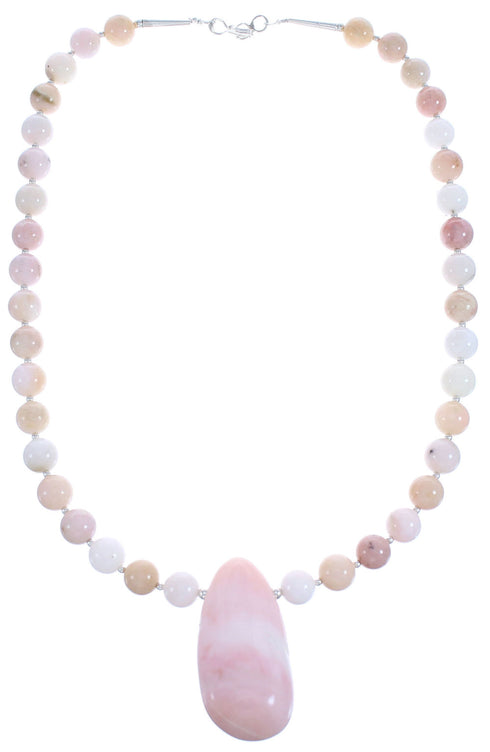 Pink Opal Agate Sterling Silver Southwestern Bead Necklace BX120638